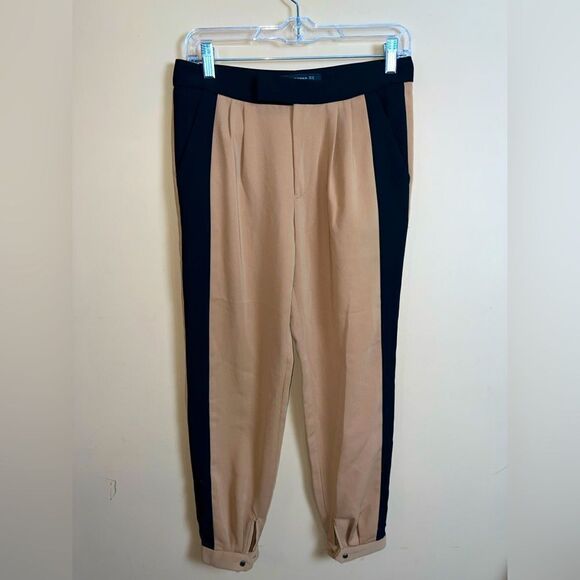 Zara Women’s Size XS Tan & Black Tuxedo Stripe Paperboy Cuffed Trouser Pants - Picture 1 of 7